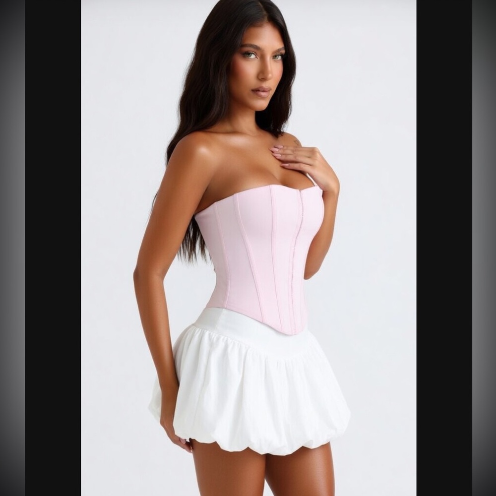 HOUSE OF CB 'The Strapless' Pink Stretch Corset Top/sz XSmall (Plus) US 2-4 $135